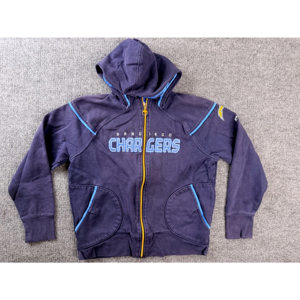 Reebok NFL San Diego Chargers Youth Hoodie Navy Blue Full Zip Y2K Faded Fleece